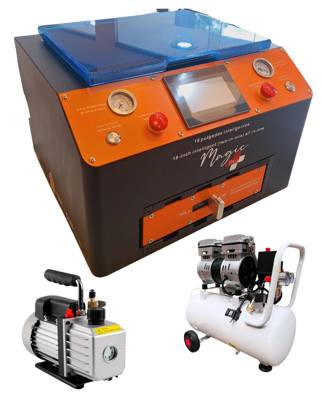LAMINADORA MAGIC 1 PLUS 18 PULGADAS CON COMPRESOR Y BOMBA