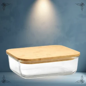 BOWL DE VIDRIO RECTANGULAR TAPA DE BAMBO CAROL 1520ML