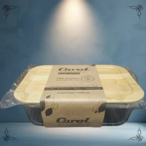BOWL DE VIDRIO RECTANGULAR TAPA DE BAMBO 1040 ML 3320