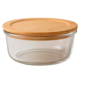 BOWL DE VIDRIO REDONDO TAPA DE BAMBO 400 ML 3813
