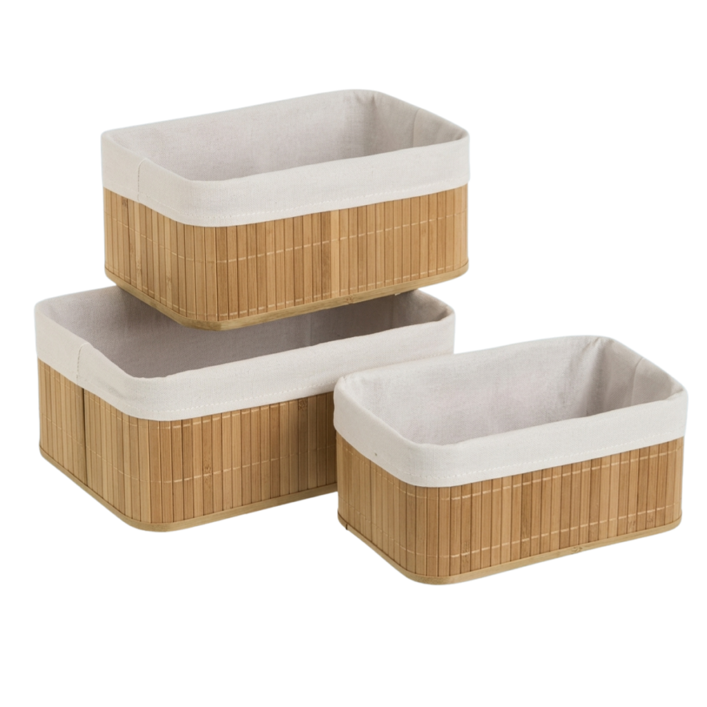 SET CANASTO MADERA REDONDO Y CUADRADO X3