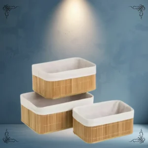 SET CANASTO MADERA REDONDO Y CUADRADO X3