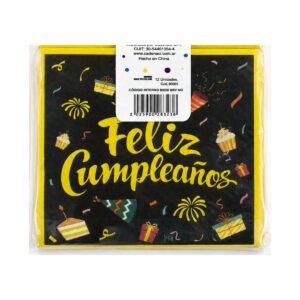 SERVILLETA FELIZ CUMPLE NEGRO DISPLAY X6