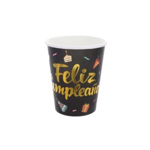 VASO FELIZ CUMPLE NEGRO DISPLAY X6
