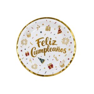 PLATO FELIZ CUMPLE BLANCO DISPLAY X6