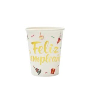 VASO FELIZ CUMPLE BLANCO DISPLAY X6