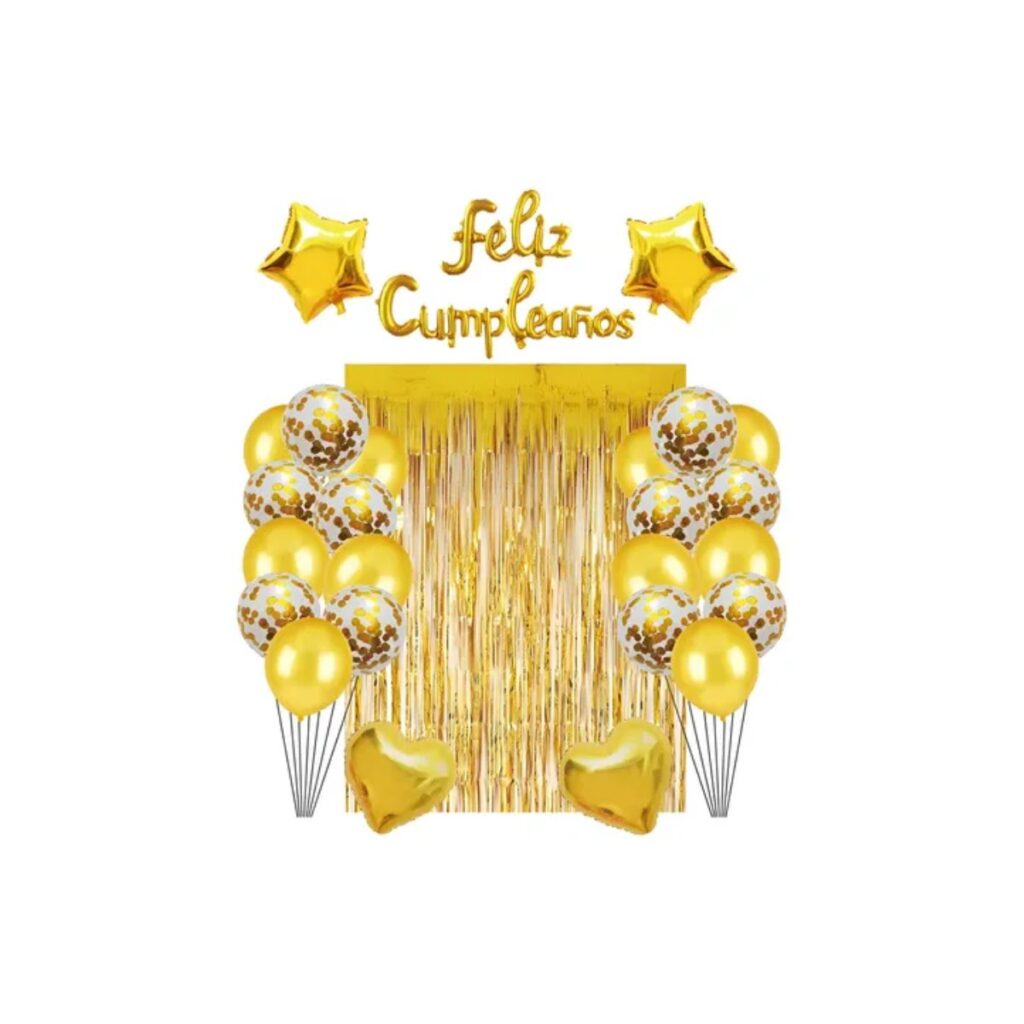 CORTINA + GLOBO FELIZ CUMPLE 19 PCS