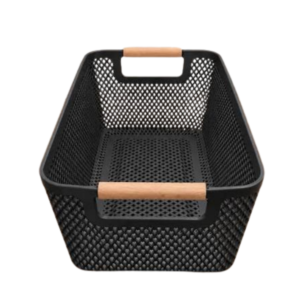 CANASTO ORGANIZADOR NORDICO NEGRO MANGO DE MADERA 5M14694