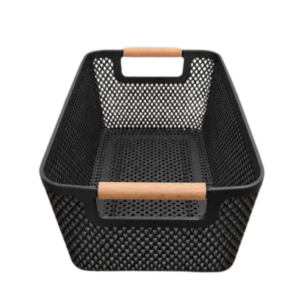 CANASTO ORGANIZADOR NORDICO NEGRO MANGO DE MADERA 5M14694